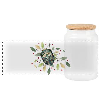 exotic african creepy crawly with leaves - Panoramic Cookie Jar with Wooden Lid - white - Front