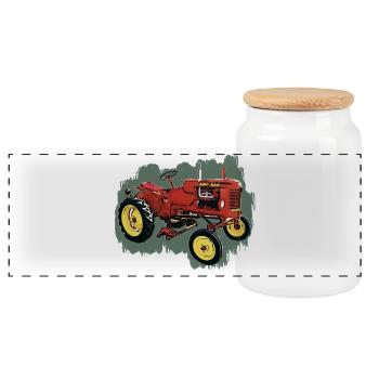 Traktor M H Pony - Panorama Keksdose mit Holzdeckel - Weiß - Vorne