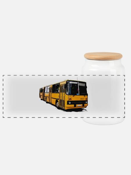 Gelber Ikarus Bus Z80 - Panorama Keksdose mit Holzdeckel - Weiß
