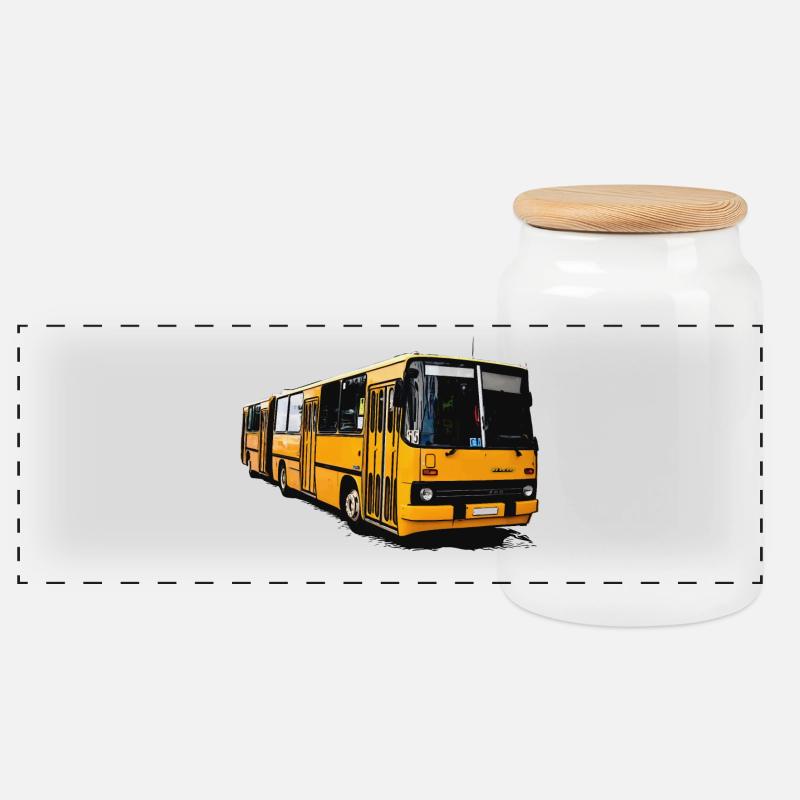 Gelber Ikarus Bus Z80 - Panorama Keksdose mit Holzdeckel - Weiß
