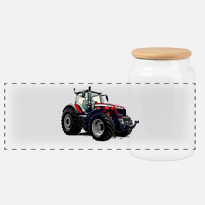 M F 8740 S Traktor - Panorama Keksdose mit Holzdeckel - Weiß