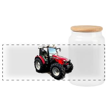 M F 5611 Traktor - Panorama Keksdose mit Holzdeckel - Weiß - Vorne