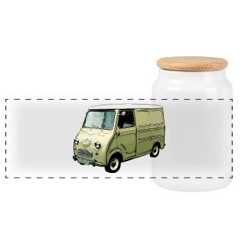 Goggomobil Bus - Panoramic Cookie Jar with Wooden Lid - white - Front