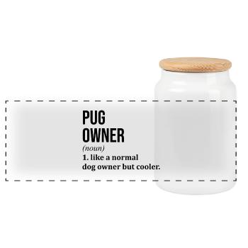 Pug - Panoramic Cookie Jar with Wooden Lid - white - Front