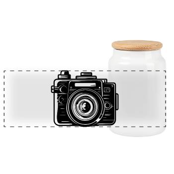 Camera Drawing - Panoramic Cookie Jar with Wooden Lid - white - Front