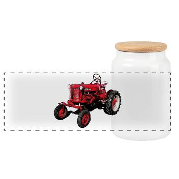 Alter Farmall Cub Traktor - Panorama Keksdose mit Holzdeckel - Weiß - Vorne