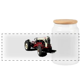 Vintage Tractor "Challenger" 8N - Panoramic Cookie Jar with Wooden Lid - white - Front