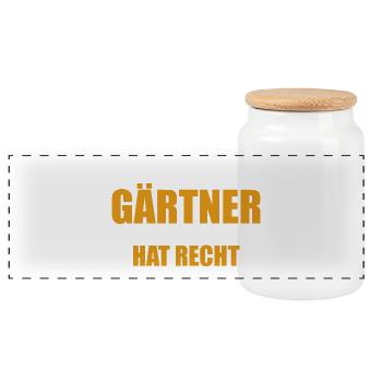 Ich bin der Gärtner - einer von uns hat Recht - Panorama Keksdose mit Holzdeckel - Weiß - Vorne