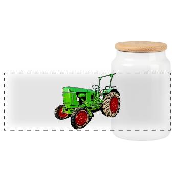 Alter Traktor Deutz D25 - Panorama Keksdose mit Holzdeckel - Weiß - Vorne
