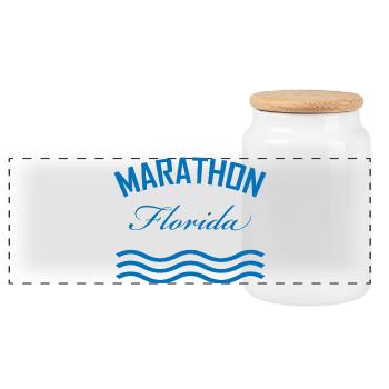 Marathon Florida Watercolour Style  - Panoramic Cookie Jar with Wooden Lid - white - Front