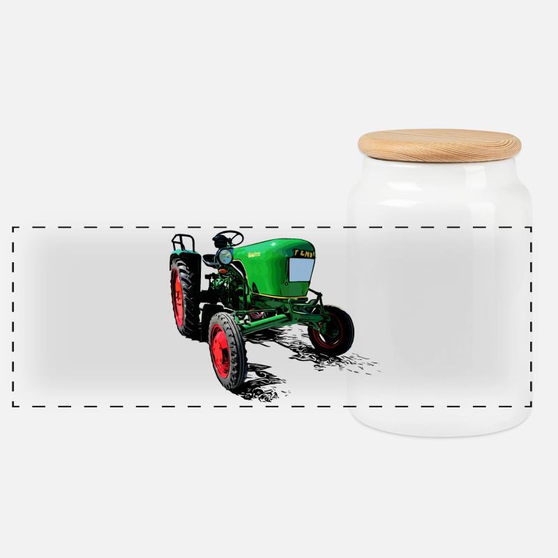 Dieselross F12 | Oldtimer-Traktor - Panorama Keksdose mit Holzdeckel - Weiß