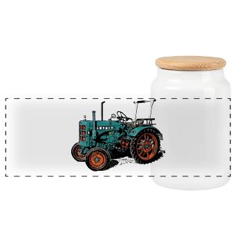 Hanomag R16 Traktor - Panorama Keksdose mit Holzdeckel - Weiß - Vorne
