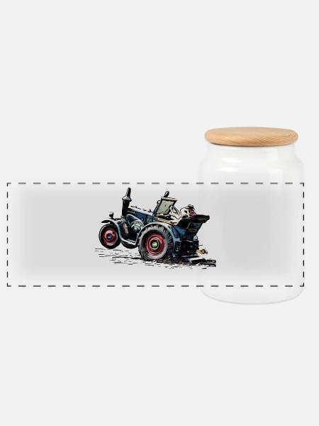 Lanz Traktor Bulldog Power - Panorama Keksdose mit Holzdeckel - Weiß