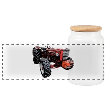 Güldner G60 Traktor - Panorama Keksdose mit Holzdeckel - Weiß - Vorne