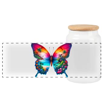 Schmetterling - Panorama Keksdose mit Holzdeckel - Weiß - Vorne