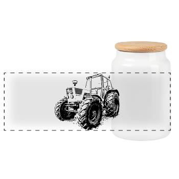 Deutz Tractor - Panoramic Cookie Jar with Wooden Lid - white - Front