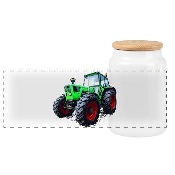 Tractor Deutz 13006 - Panoramic Cookie Jar with Wooden Lid - white - Front
