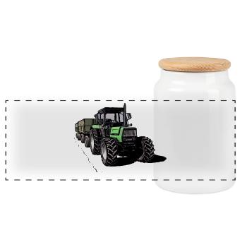 Deutz 4.31 tractor with trailer - Panoramic Cookie Jar with Wooden Lid - white - Front