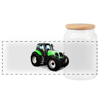 Fahr den Deutz Traktor 230 MK3 - Panorama Keksdose mit Holzdeckel - Weiß - Vorne