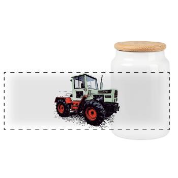 MB trac 65 70 Traktor - Panorama Keksdose mit Holzdeckel - Weiß - Vorne