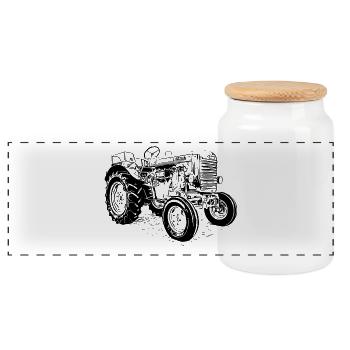 Vintage tractor 180 - Panoramic Cookie Jar with Wooden Lid - white - Front