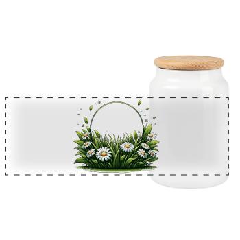 Let It Grow Meadow Daisy Spring Saying - Panoramic Cookie Jar with Wooden Lid - white - Front
