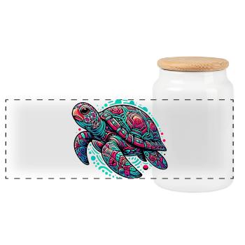 Turtle - Panoramic Cookie Jar with Wooden Lid - white - Front
