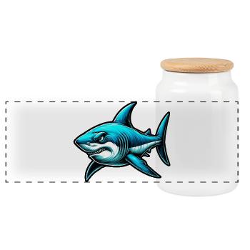 Shark - Panoramic Cookie Jar with Wooden Lid - white - Front