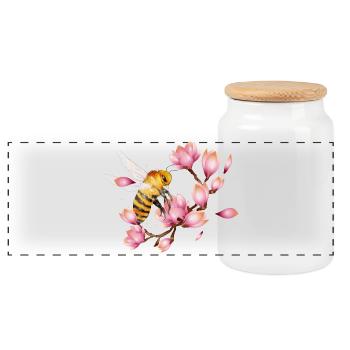 abeille volante avec des magnolias dessinés à la main - Boîte à biscuits avec couvercle en bois - blanc - Devant