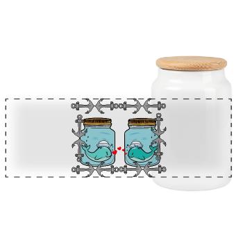 Whale Pisces Vallentin Love Partnership Hearts - Panoramic Cookie Jar with Wooden Lid - white - Front
