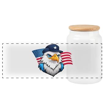 USA Eagle with aviator cap - Panoramic Cookie Jar with Wooden Lid - white - Front