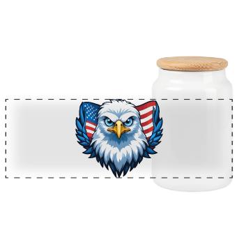 Adlerschwingen USA Flagge - Panorama Keksdose mit Holzdeckel - Weiß - Vorne