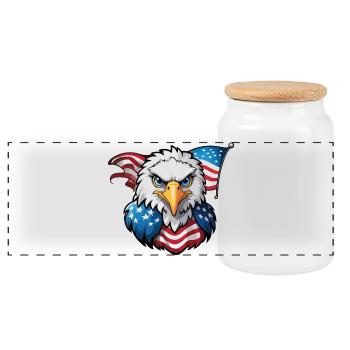 USA Fahne und USA Adler - Panorama Keksdose mit Holzdeckel - Weiß - Vorne