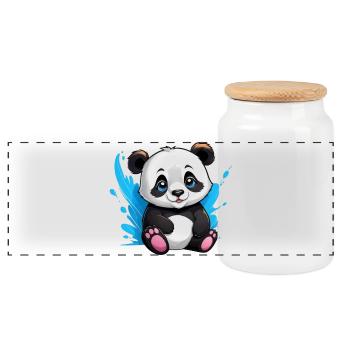Panda Bear - Panoramic Cookie Jar with Wooden Lid - white - Front
