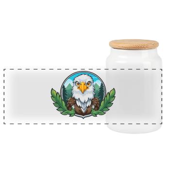 Bald eagle guardian in the forest - Panoramic Cookie Jar with Wooden Lid - white - Front