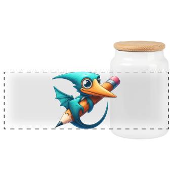 Pterodaktylus Bleistift Kawaii Flugsaurier Dino - Panorama Keksdose mit Holzdeckel - Weiß - Vorne