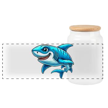 Shark - Panoramic Cookie Jar with Wooden Lid - white - Front