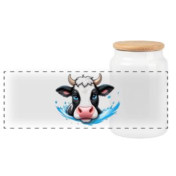 Sweet Cow Splash - Panorama Keksdose mit Holzdeckel - Weiß - Vorne