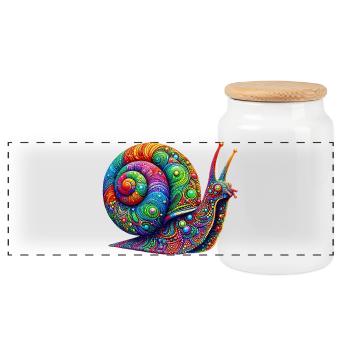 Schnecke - Panorama Keksdose mit Holzdeckel - Weiß - Vorne