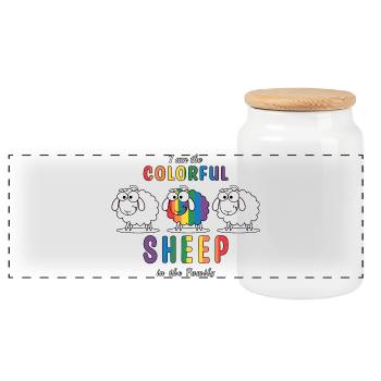 Les moutons colorés - Boîte à biscuits avec couvercle en bois - blanc - Devant