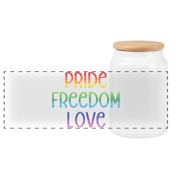 LGBT Pride Month - Peace. Freedom. Love. - Panoramic Cookie Jar with Wooden Lid - white - Front