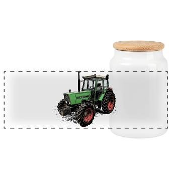 Farmer 306 Traktor - Panorama Keksdose mit Holzdeckel - Weiß - Vorne