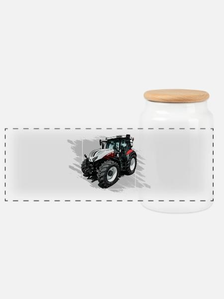 Steyr Traktor - Panorama Keksdose mit Holzdeckel - Weiß
