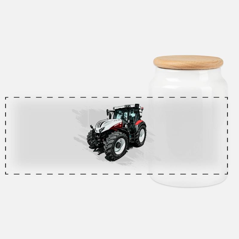 Steyr Traktor - Panorama Keksdose mit Holzdeckel - Weiß