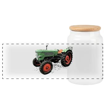 Tractor Favorite 1 - Panoramic Cookie Jar with Wooden Lid - white - Front