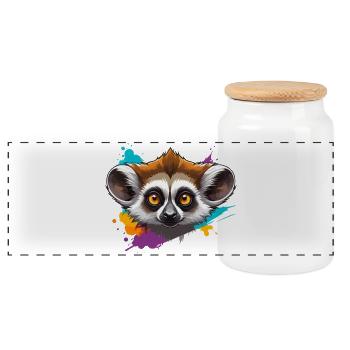 Lemur Blick - Panorama Keksdose mit Holzdeckel - Weiß - Vorne