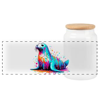 Phoque - Boîte à biscuits avec couvercle en bois - blanc - Devant