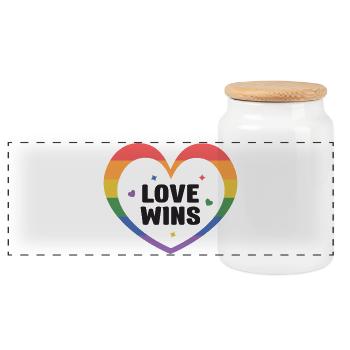 LGBTQ Pride Month - Love Wins - Panoramic Cookie Jar with Wooden Lid - white - Front