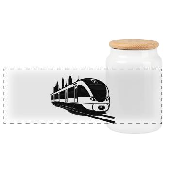 Railway Sketch - Panoramic Cookie Jar with Wooden Lid - white - Front