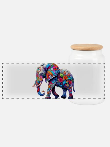 Elefant - Panorama Keksdose mit Holzdeckel - Weiß